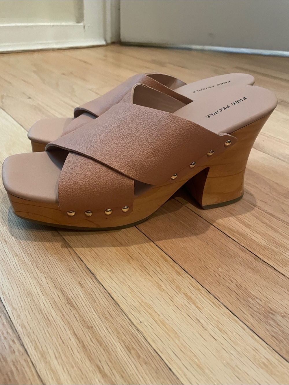 Free People Taupe Crisscross Platform Clog Sandals